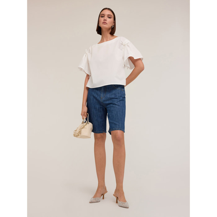 Motivi - Blusa con jareta en las mangas - Blanco