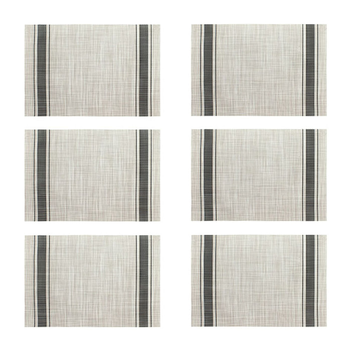 Lot de 6 sets de table tissé en PVC beige et noir 45x30cm