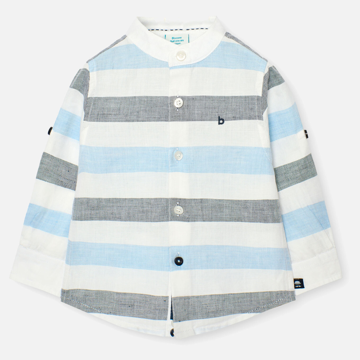 Camisa listada niÃ±o, lino, estampado rayas, azul claro