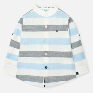 Camisa listada niÃ±o, lino, estampado rayas, azul claro