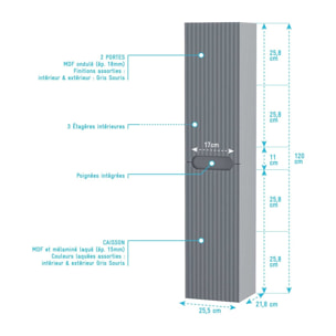 Meuble et colonne de Salle de Bains LEON 80cm Gris souris - Façades Ondulées - Vasque Ronde 36cm