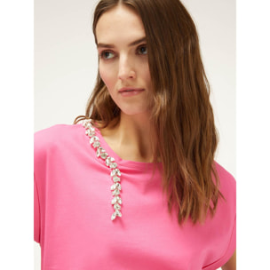 Motivi - Camiseta boxy con bordado de piedras - Fuchsia