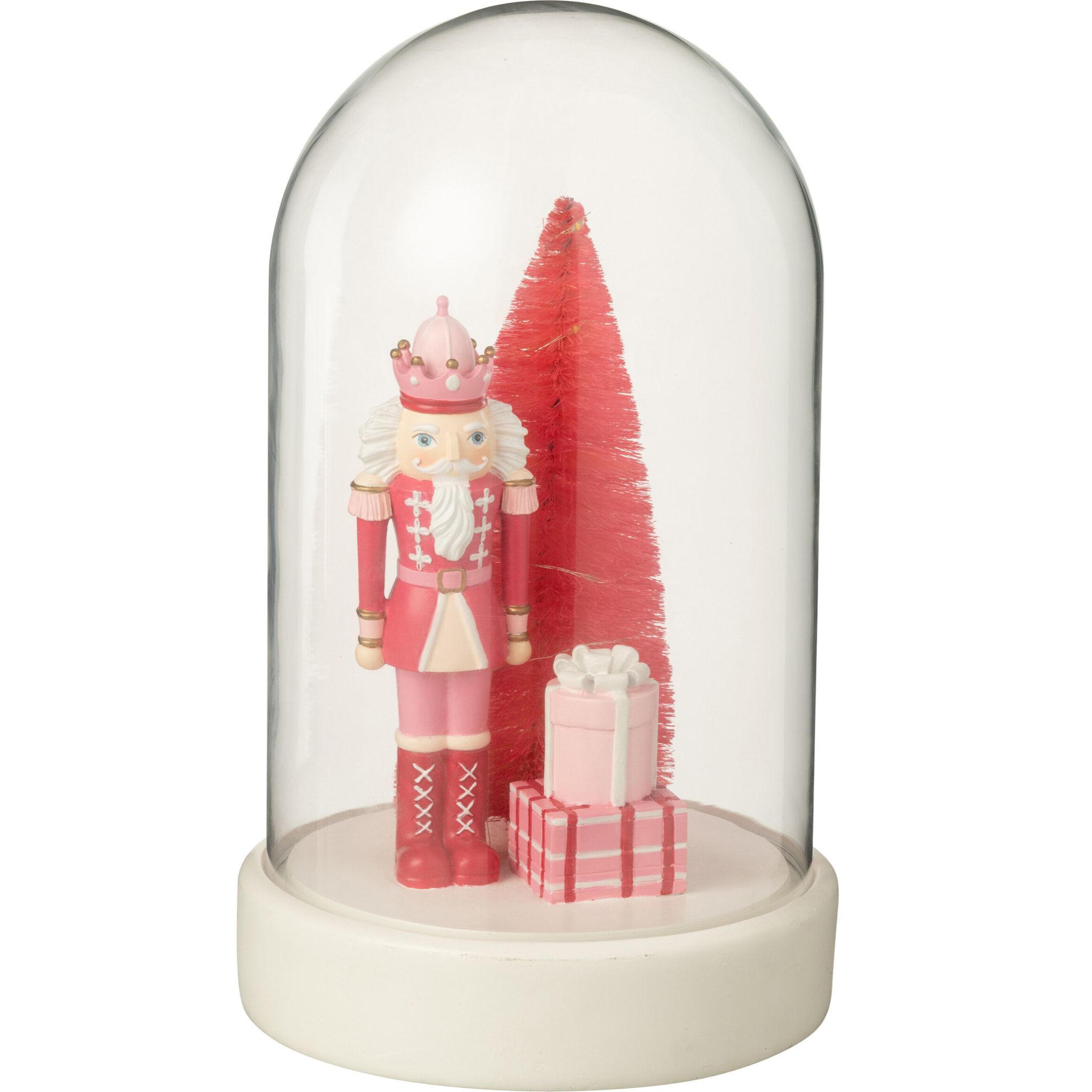 J-Line décoration Cloche Casse-Noisette  + Arbre + Cadeaux - polyrésine - blanc/rose