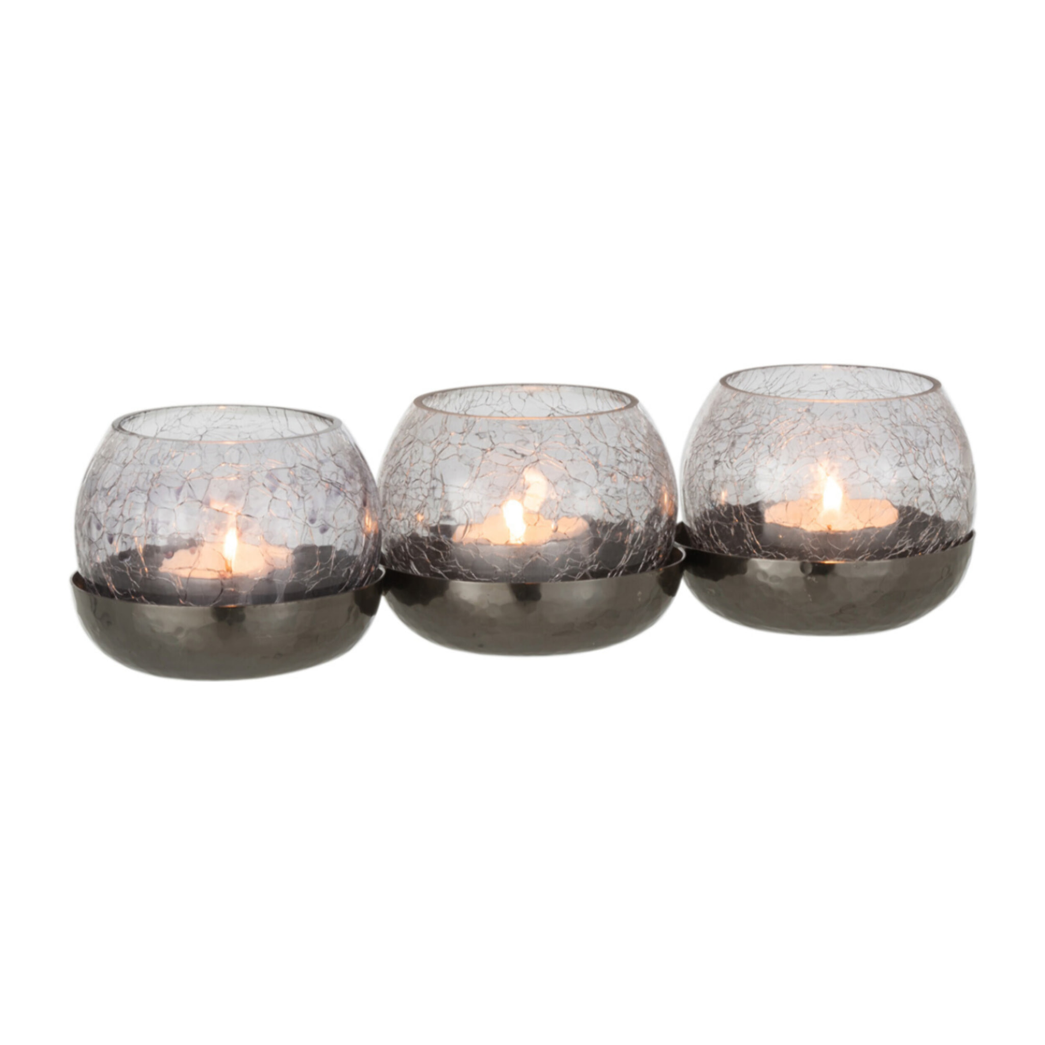 J-Line bougeoir 3 Boules Craquele - verre/acier - noir