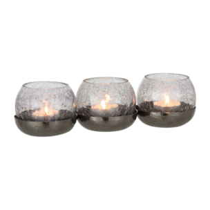 J-Line bougeoir 3 Boules Craquele - verre/acier - noir