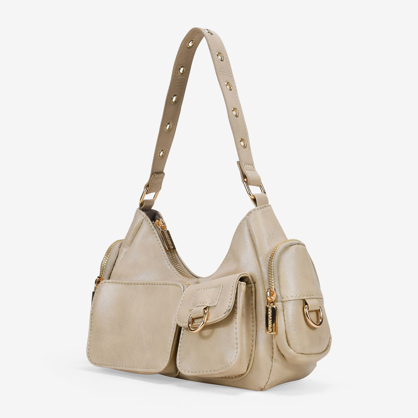 Bolso de hombro piedra con bolsillos