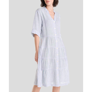 Vestido Rayas Abierto Botones