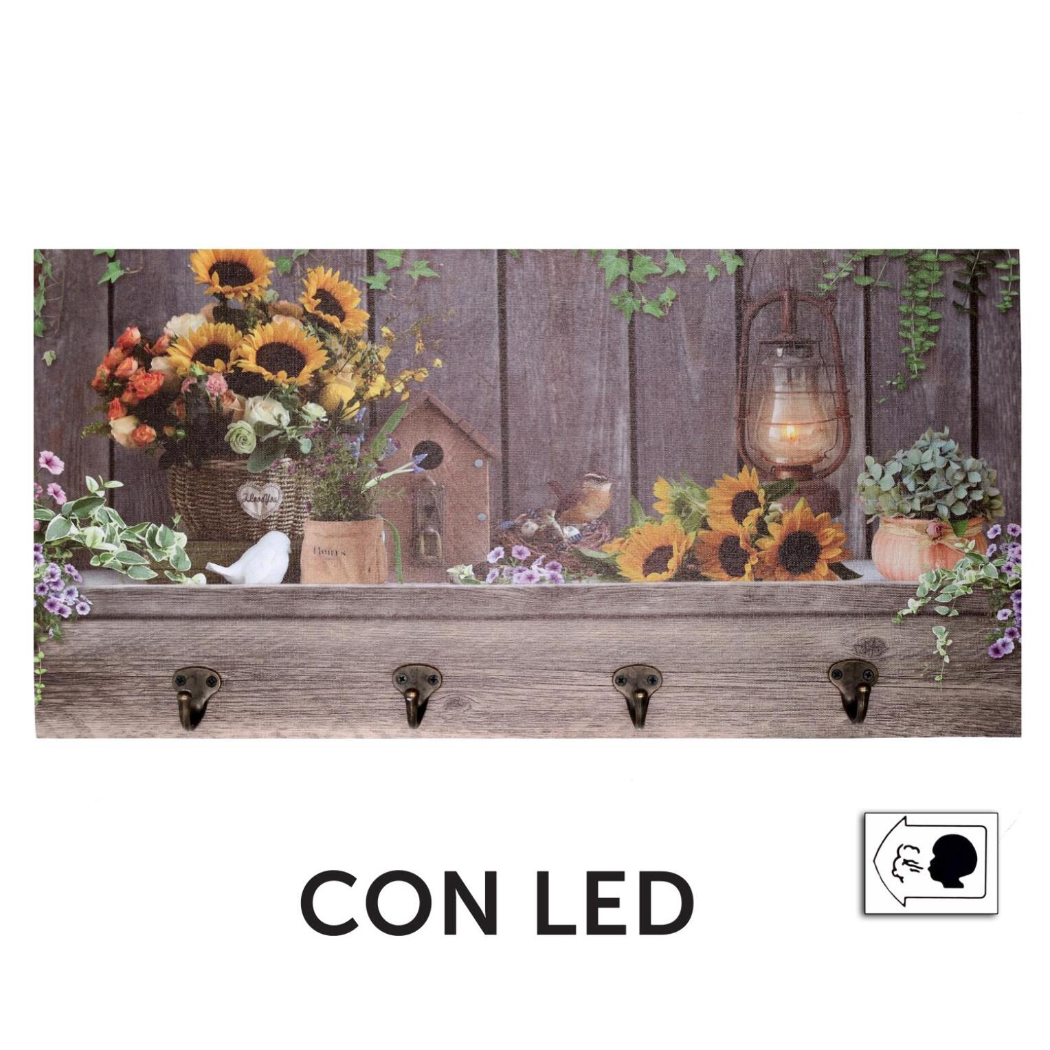 Appendino in legno da 4 posti con led girasoli cm60x30x1,8