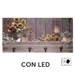 Appendino in legno da 4 posti con led girasoli cm60x30x1,8