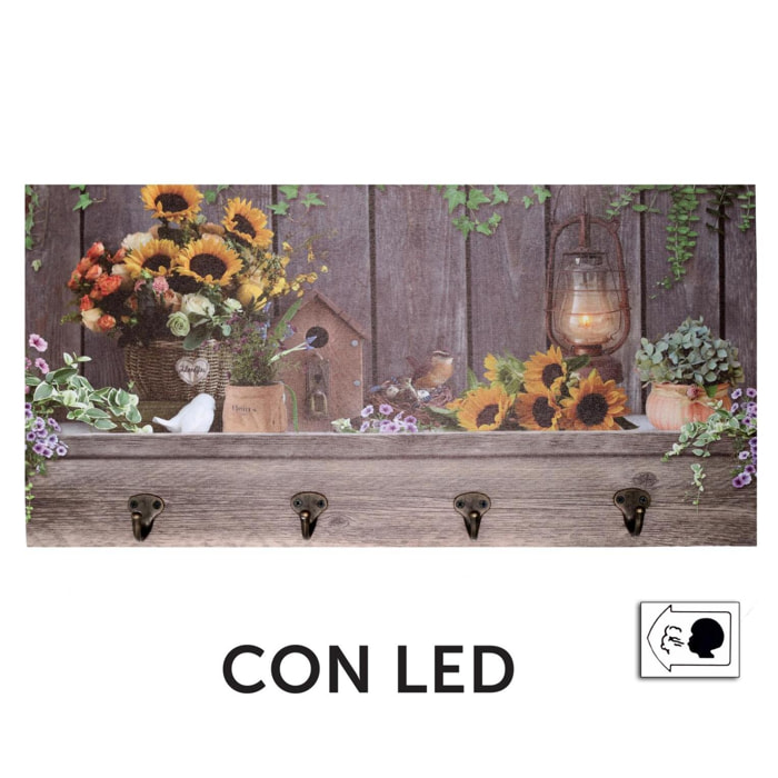 Appendino in legno da 4 posti con led girasoli cm60x30x1,8