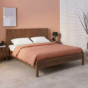 Lit avec sommier à lattes et tête de lit 160x200cm décor bois LINEAR