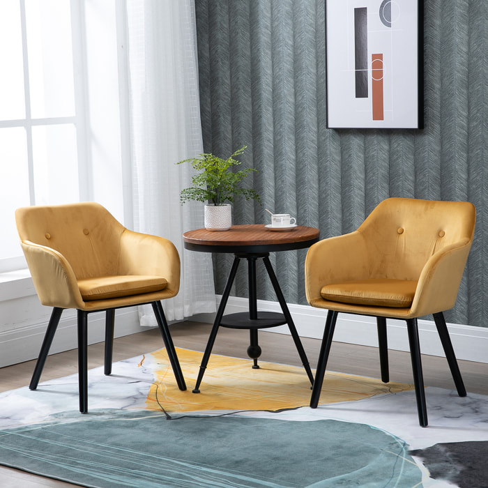 Chaises de visiteur design scandinave - lot de 2 chaises - pieds effilés bois noir - assise dossier accoudoirs ergonomiques velours moutarde