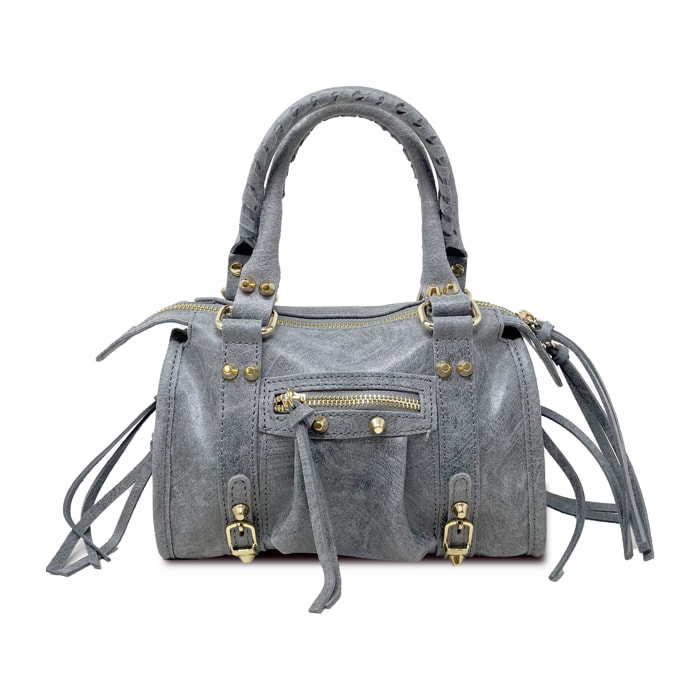 Chicca Borse - Borsa a Mano Donna in Vera Pelle - Colore Grigio