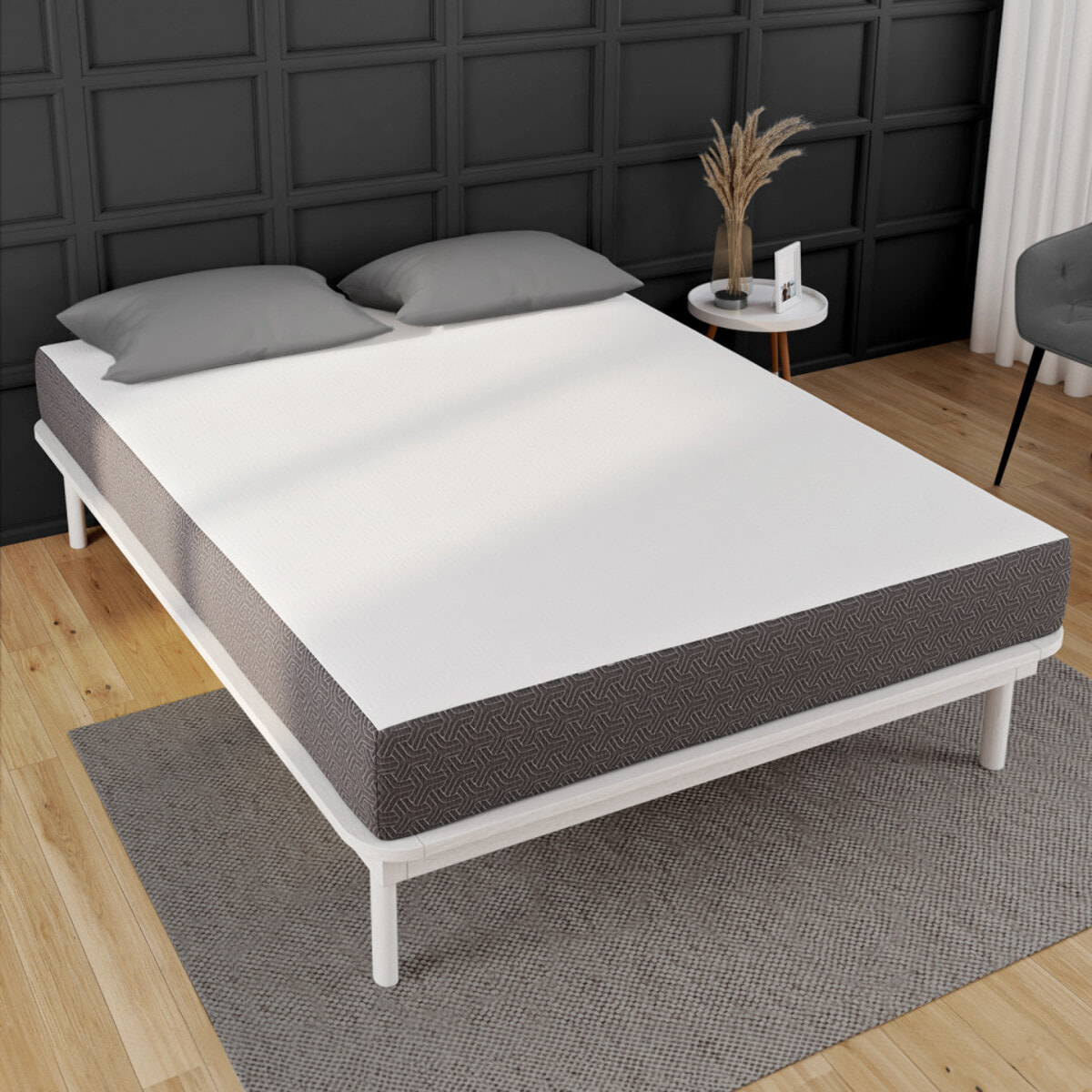 Matelas mémoire de forme épaisseur 20cm blanc et gris 140x190cm