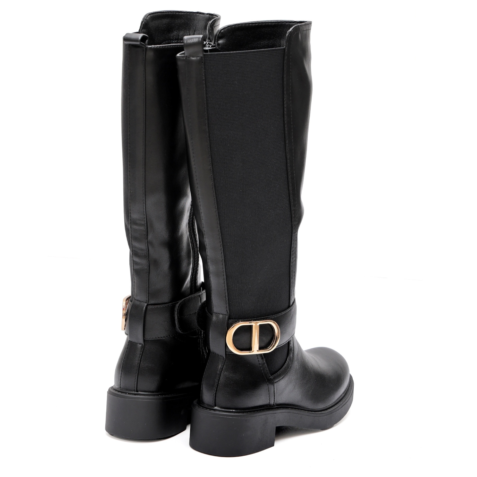 Stivale in simil pelle con fascia elastica e cinturino dorato