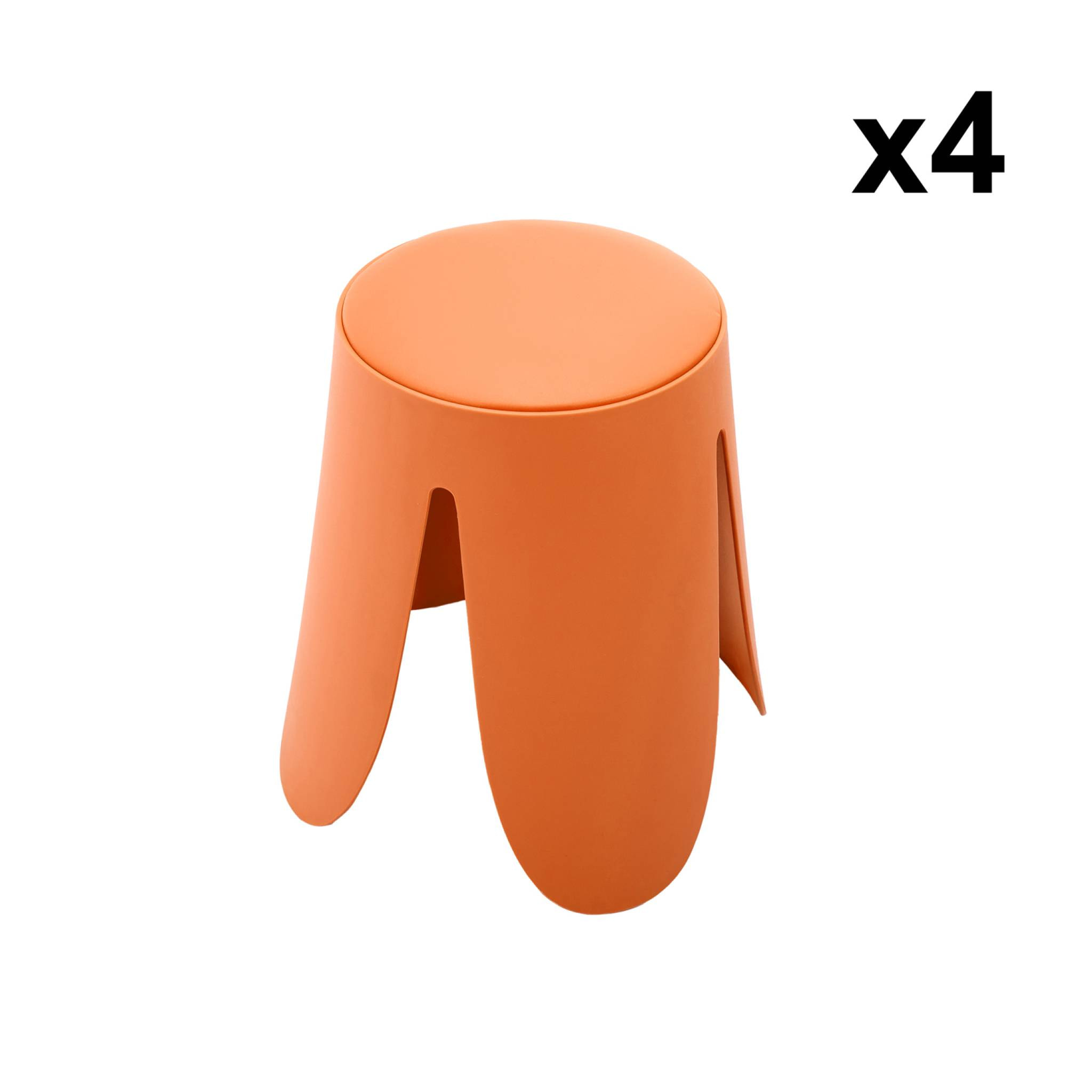 Set de 4 tabourets empilables simili cuir orange. Niki Ø30 / 44 x H46cm
