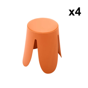 Set de 4 tabourets empilables simili cuir orange. Niki Ø30 / 44 x H46cm