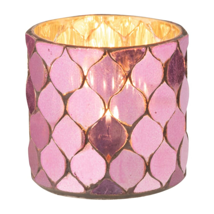 J-Line bougeoir Cylindre Mosaïque - verre - fuchsia