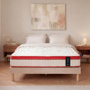 Ensemble Matelas Suprême & Sommier Kit Bois, Mémoire de Forme & Mousse Haute Densité, 24 cm, Soutien Ferme, Aération Optimale