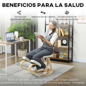 Silla Ergonómica de Rodillas con Respaldo, Silla de Rodillas, Cojines Acolchados, Marco de Madera, para una Mejor Postura, Oficina, Crema