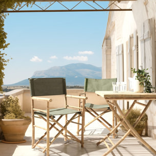 VITAL - Set de 2 fauteuils pliants bambou, dossier/assise en tissu vert