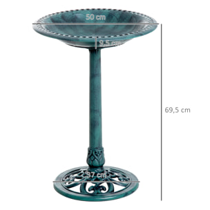 Baño para Pájaros de Jardín al Aire Libre, Altura 70 cm, Comedero para Pájaros con Diseño de Flor de Lis y Acabado Envejecido, Ligero y Resistente, Bebedero para Aves, Verde