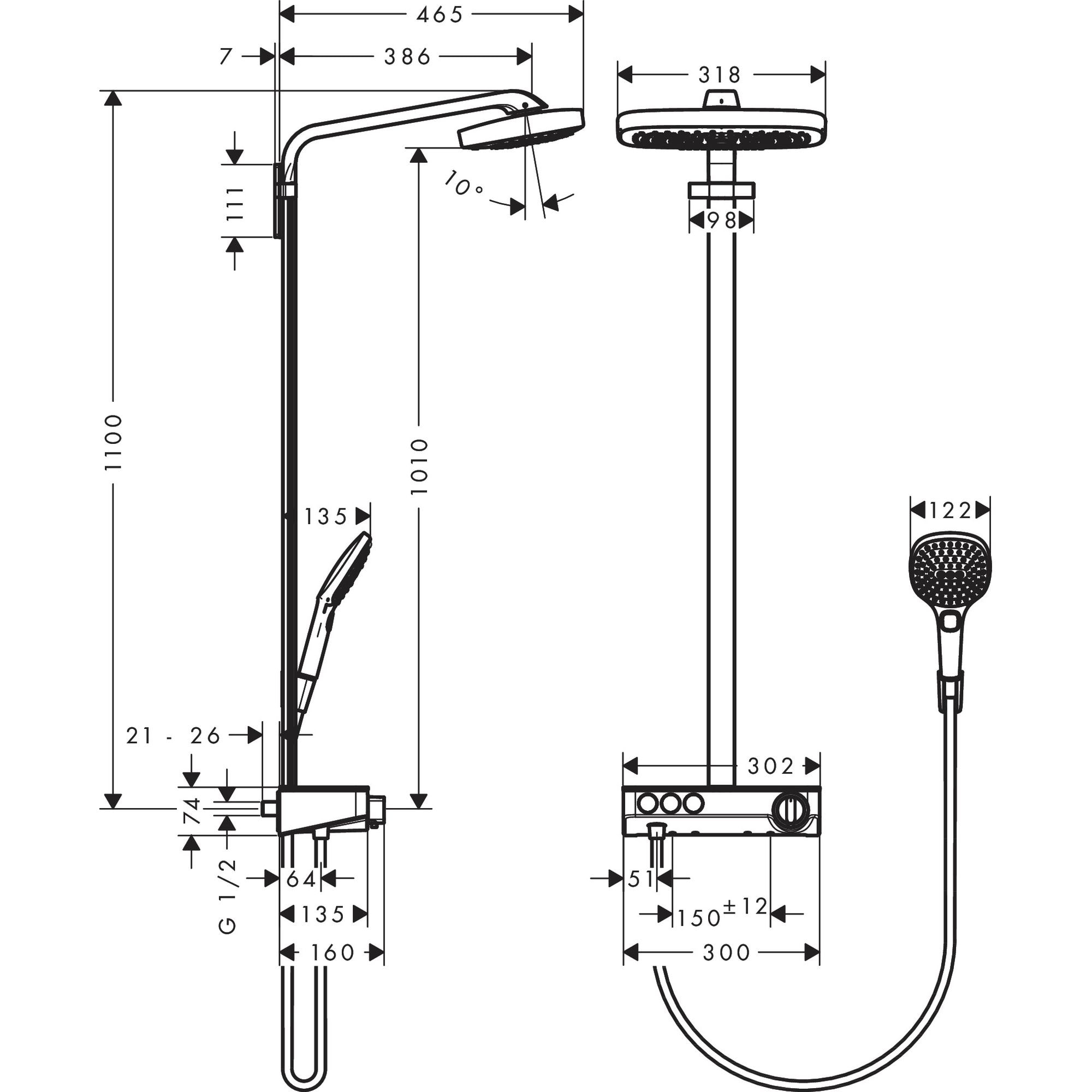 Colonne de douche 300 avec mitigeur thermostatique ShowerTablet Select 300 blanc/chromé Raindance Select E