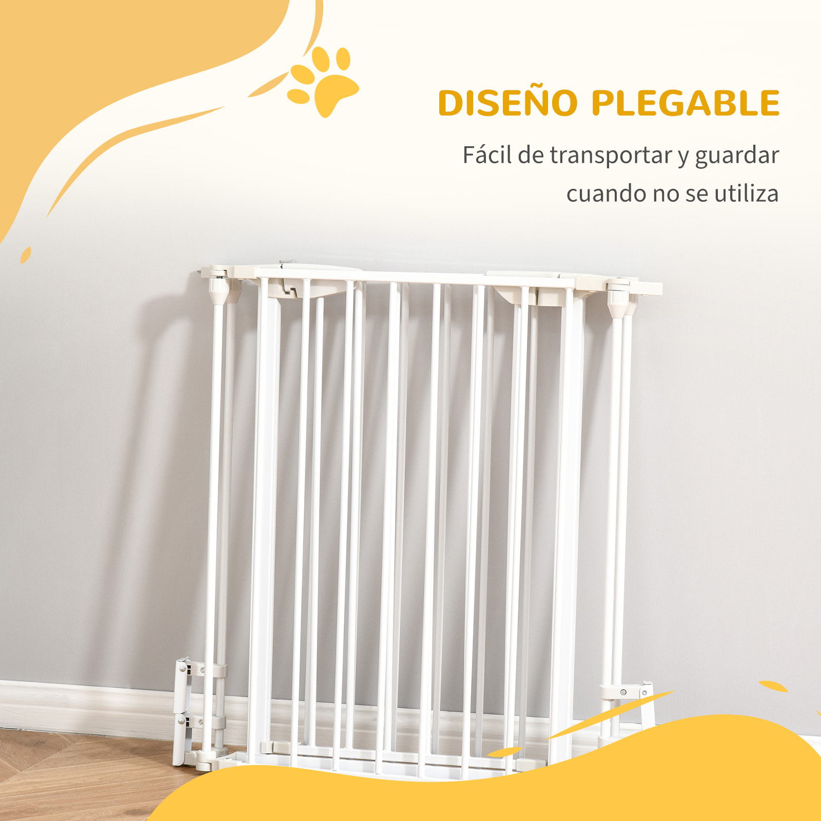 Barrera para Perros Plegable 180x74,5 cm Valla para Mascotas de 3 Paneles con Cierre Automático Barrera de Seguridad para Escalera Pasillo Blanco