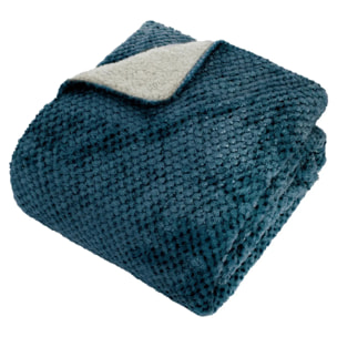 Plaid flanelle effet sherpa Lyno bleu 170x130cm