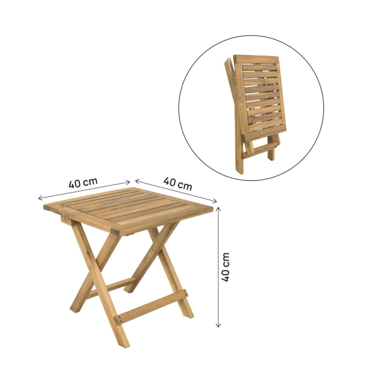 Table basse de jardin pliante en bois "Portimao" - 40 x 40 x 40 cm - Marron