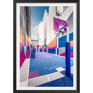 Affiche urbaine city park bleu Affiche + cadre en bois - Noir