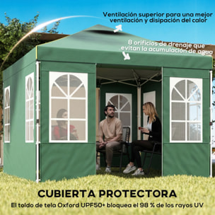 Carpa Plegable 3x3 m, Pop-up, con 4 Laterales Extraíbles, Cenador de Jardín con UPF50+, Bloqueo Central, Altura Ajustable, Bolsa de Transporte, Sacos Arena, Gazebo para Exterior, Verde