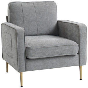 Fauteuil style art déco piètement métal doré tissu gris clair