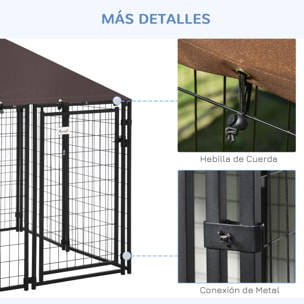 Perrera de Exterior con Techo 141x141x153 cm con Malla de Metal Puerta Cerradura