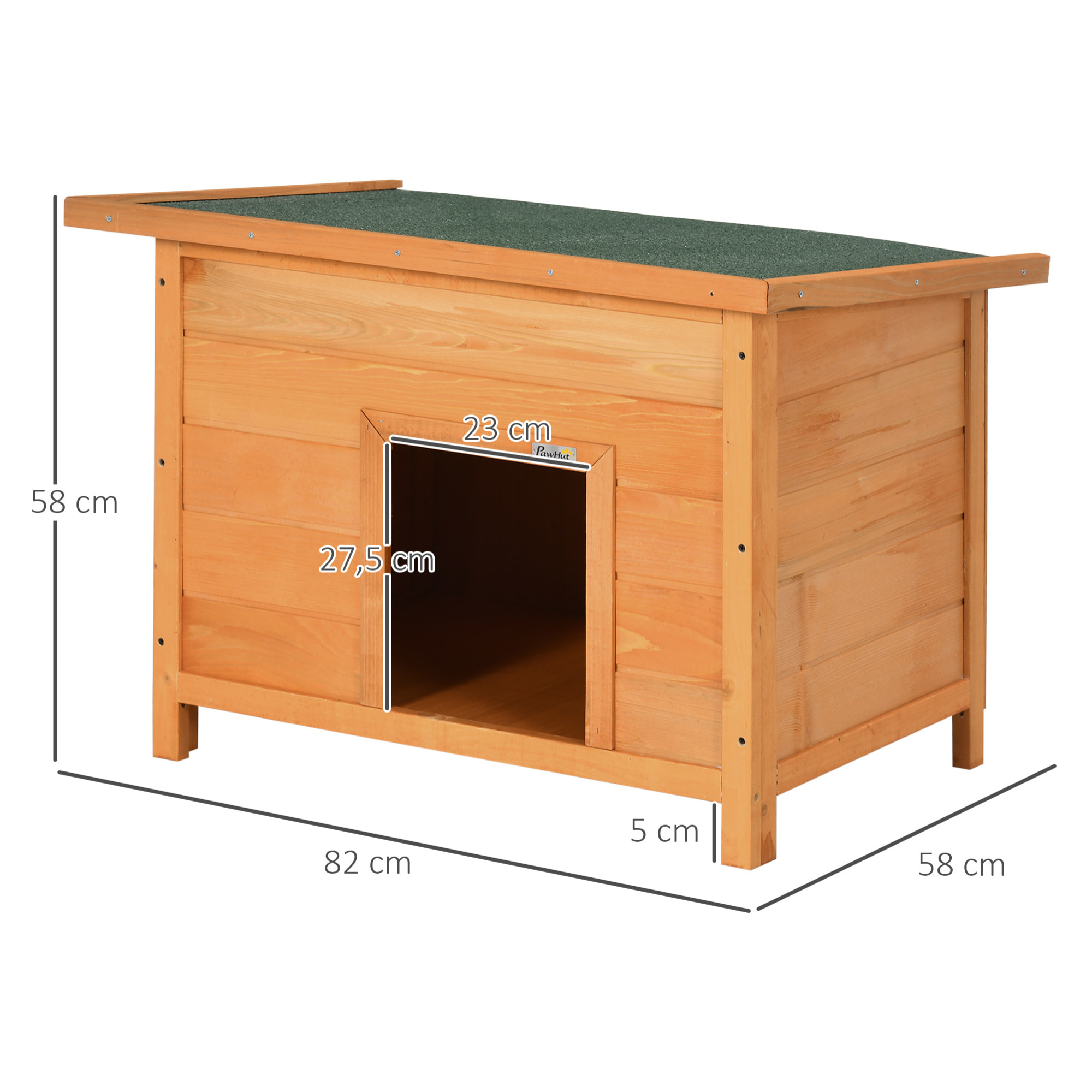 Niche chien sur pied dim. 85L x 58l x 58H cm - toit ouvrant bitumé vert - bois sapin pré-huilé