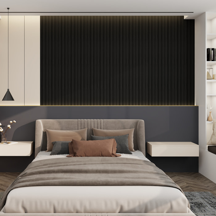 Bach - Set 8 Pannelli Fonoassorbenti Decorativi 150x18 cm per Interno ed Esterno in WPC Nero