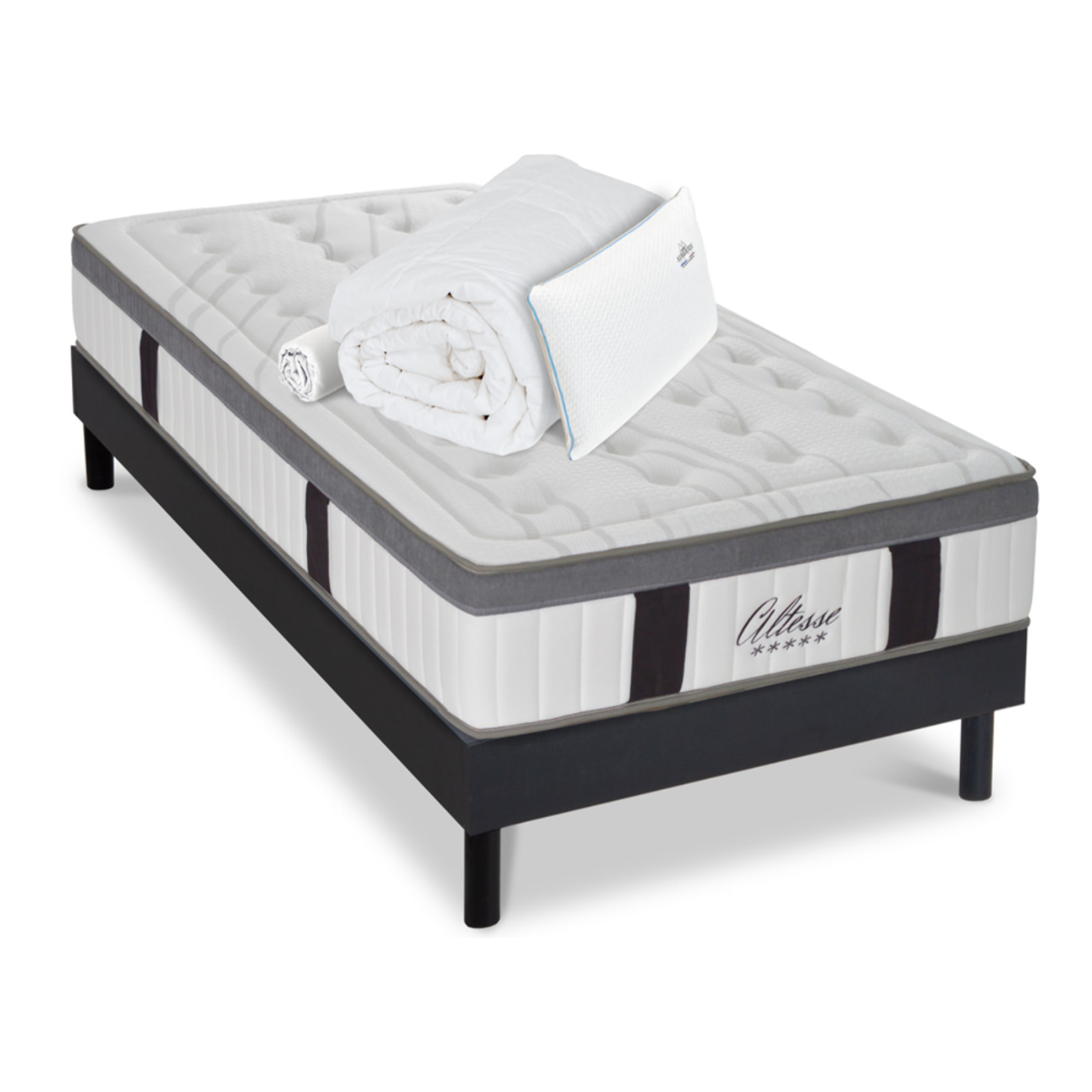 Ensemble ALTESSE Matelas Mémoire de Forme avec Sommier Kit Bois - 1 place