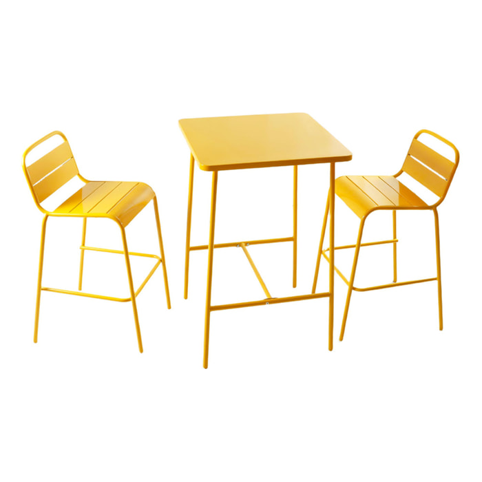 Ensemble table de bar et 2 chaises hautes d'extérieur jaune EVORA