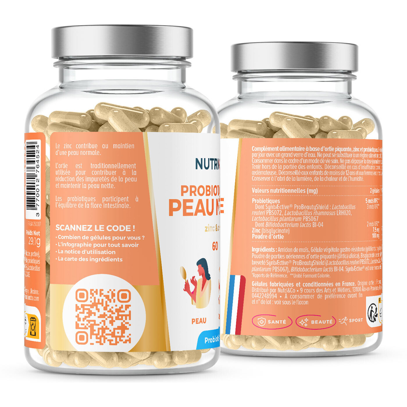 Nutri&Co Probiotique Peau Nette Cible Imperfections et Acné - 60 gélules Vegan