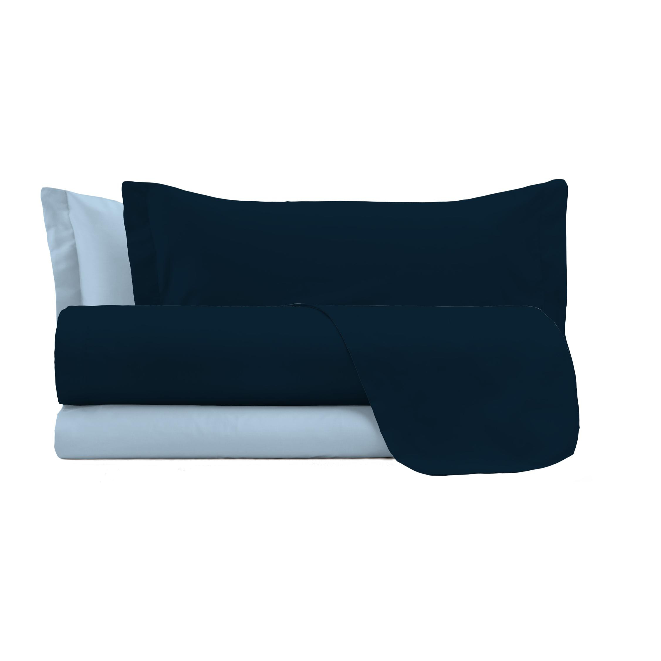 COMPLETO LETTO NATURAL COLOUR MADE IN ITALY COTONE-BLU SCURO/AZZURRO SINGOLO