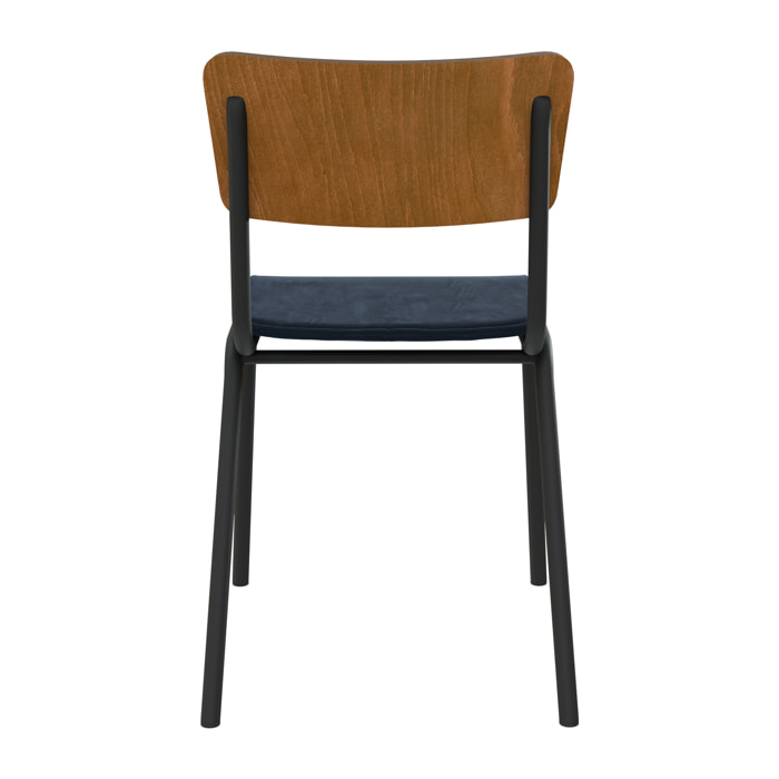 Lot de 2 chaises en bois foncé et velours bleu - Nico