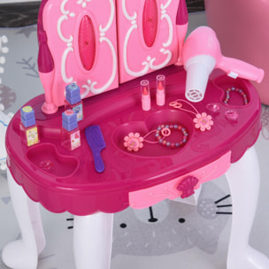 Coiffeuse Enfant Table de Maquillage Fonction de Lumière et de Musique Fuchsia Rose Blanc