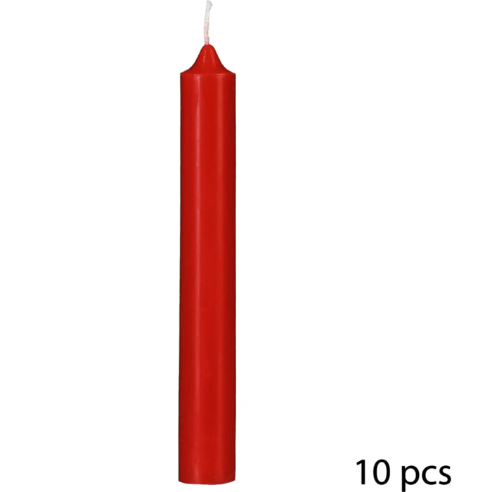 Lot de 10 bougies bâtons - rouge - 45g