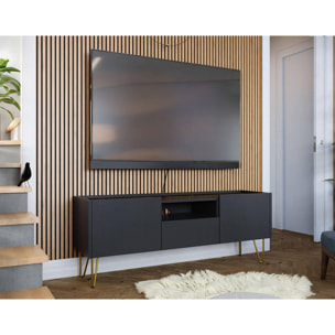 Cali - meuble TV - effet marbre - 144 cm - Noir / Doré