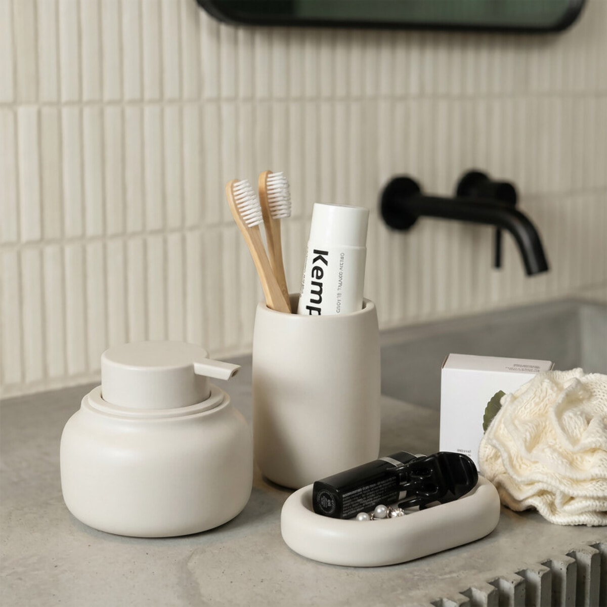 Porte-savon ZAC en polyresine – finition greige mate, design moderne