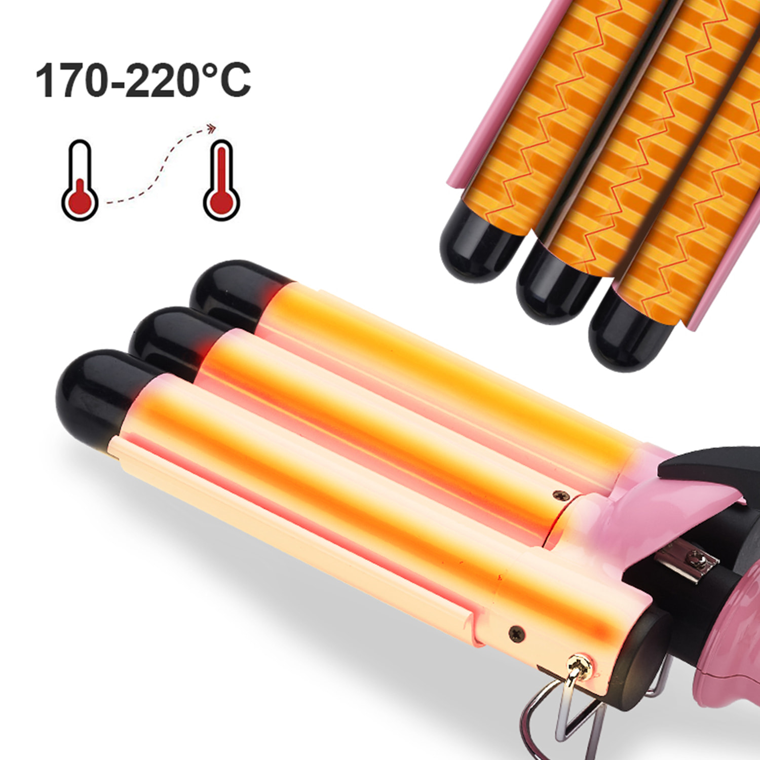 Moldeador de pelo de 3 tubos KJ-09. 45W. Temperatura de 170 a 220 grados.