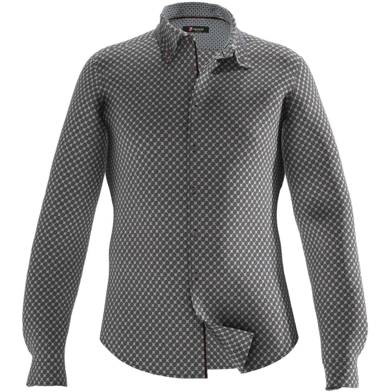 Camicia Uomo 2bottoni Button Down Doppio Collo Slim Popeline Stampato Bianco e Grigio Scuro