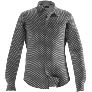 Camicia Uomo 2bottoni Button Down Doppio Collo Slim Popeline Stampato Bianco e Grigio Scuro