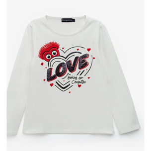 Camiseta de Niña con Lentejuelas en Blanco