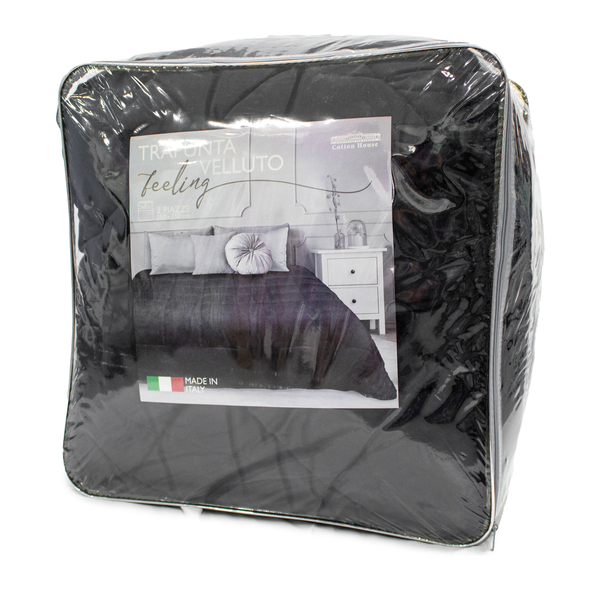 TRAPUNTA INVERNALE MATRIMONIALE IN VELLUTO COL.NERO MADE IN ITALY